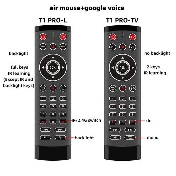 Télécommandes PC Nouveau T1 Pro Commande vocale 2,4 GHz sans fil Air Mouse T1Pro Gyro pour Android TV Box Drop Delivery Ordinateurs Réseau Oten3