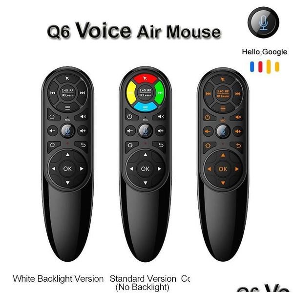 Télécommandes PC Q6 Pro Commande vocale 2.4G sans fil Air Mouse Gyroscope Ir Learning pour Android TV Box H96 X96 Max Plus Mini Drop de Otkam