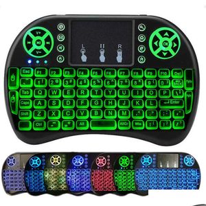 Controles remotos de PC Teclado inalámbrico Mini I8 Control de retroiluminación retroiluminado para Android TV Box 2.4G Touch Pad Inglés Español Francés Drop D Dhwru