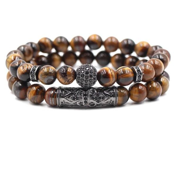 Ensemble de bracelets en perles d'oeil de tigre naturel, bijoux pour hommes et femmes, matériau élastique, accessoires de dragonne, cadeau GC203, pc/ensemble