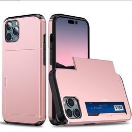 PC TPU -hoesjes voor iPhone 15 14 13 12 Case Mini SE 11 Pro Max Galaxy S21 Opmerking 20 Kaartsleuf Telefoon Schokbestendige omslag