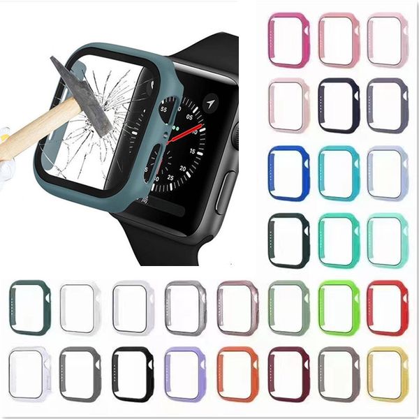 Boîtier de montre PC avec verre trempé 360 Full Screen Protector Hard Bumper pour Apple Smart Watch 8 7 6 5 4 3 2 1 38mm 40mm 42mm 44mm 41mm 45mm 49mm