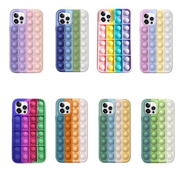 PC020 Silicone Push Bubble Fidgets Décompression Jouet Téléphone Cas Fuuny Couverture Arrière pour iPhone 13 12 Pro Max 11 XS XR 20pcs