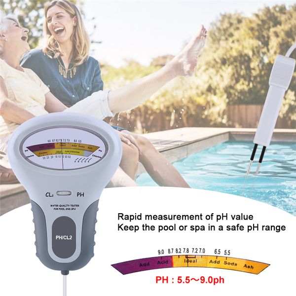 PC102 Probador de calidad de agua portátil Digital 2 en 1 pH Nivel de cloro Detector de medidores CL2 para monitoreo de agua de spa para piscina