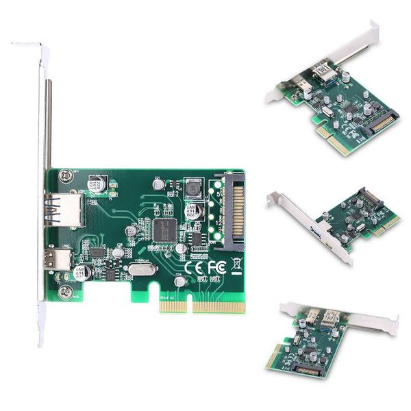 Expansión del adaptador de tarjeta de puertos duales PCI-E 4X Express a USB 3.1 de 15 pines tipo C + tipo A