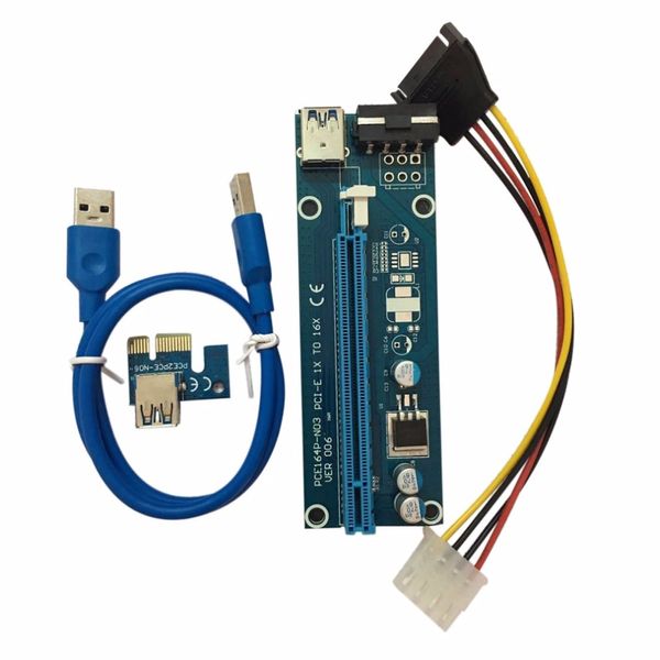 Livraison gratuite PCI-E PCI Express Riser Card 1x à 16x Câble de données USB 3.0 SATA vers 4 broches IDE Molex Alimentation du cordon d'alimentation pour machine minière BTC