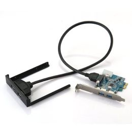 Freeshipping PCI Express PCI-E-kaart 2 poort Hub-adapter + USB 3.0 Voorpaneel 5Gbps Hi-Speed