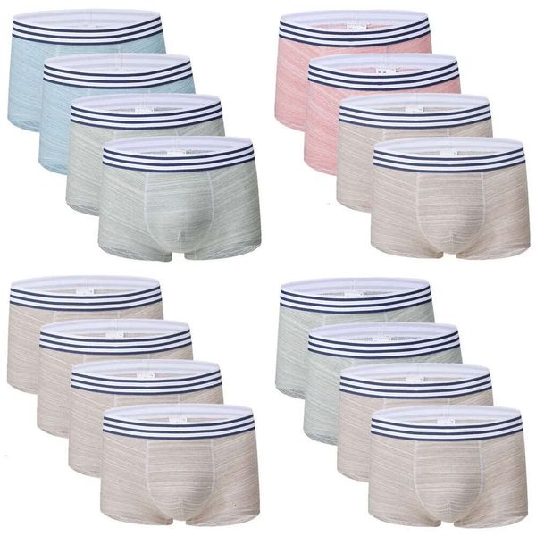 PCS 4 Men Boxers Briefes Shorts Coton Planties Boys Undes confortables sous-vêtements rayés sous-vêtements Sexy Trunks S M L XL 2XL 3XL 240110 X 2X 3X 20110