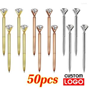 Pcs Big Crystal Diamond Metal Balpen Ring Wedding Office Gift Rollerball Rose Gold Gratis Custom Logo Zwart Blauwe Inkt