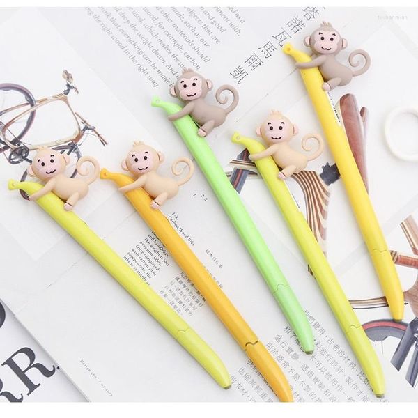 Pcs Cartoon Monkey Gel Pen Cute Banana 0.5mm Bolígrafo Color negro Papelería Accesorios de oficina Útiles escolares EB748