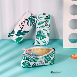 PCS/Lot Creative Green Leaf Pencil Case Kawaii Pu Leather Box Stationery Pen Bag School Supplies