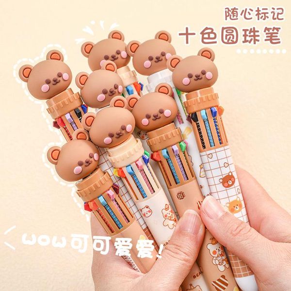 PCS/lote Kawaii Bear Silicona de dibujos animados de 10 colores Oficina de la escuela de bolígrafo grueso Papelaria Escolar Papelaria