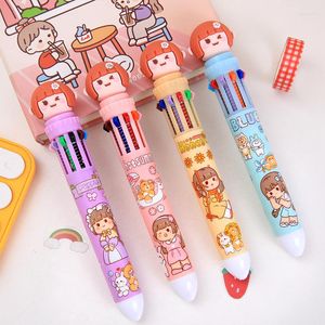 PCS/lote Kawaii Girl 10 Colors Ballpoint Pen lindo Press de 0,7 mm Ball Pens Escuela de escritura de suministros