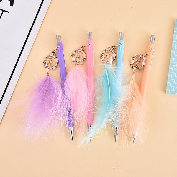 PCS/lote Kawaii Princess Feather Pending Mechanical Mechanical Lápiz Lindo 0.5/0.7 mm Pen a la oficina automática para niños suministros de oficina de la escuela de regalos