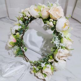 Couronne de fleurs de roses pour filles, accessoires pour cheveux, bandeau de mariée, ornement, guirlandes florales pour enfants