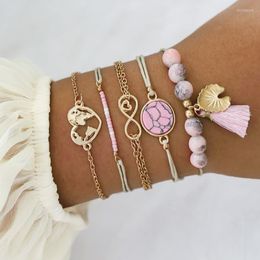 Pcs/ensemble plage rétro bracelets coeur carte géométrie coquille gland perlé infini bracelet ensemble femmes bohème bijoux accessoires lien chaîne