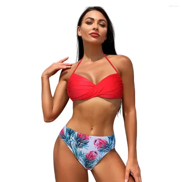 PCS/SET Bikini Set Tail de hojas hojas de hojas Cuerpo de encaje Correa de espagueti Alta cintura de tres puntajes de vacaciones secas rápidas secas