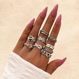 PC's / set Punk Chunky Link Star Flower Rings Set Geometric Personality for Women Men Juwely Accessoires Cluster