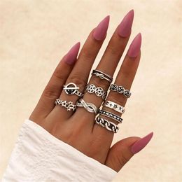 Stuks Set Punk Chunky Link Ster Bloem Ringen Set Geometrische Persoonlijkheid Voor Vrouwen Mannen Sieraden Accessoires Cluster240I