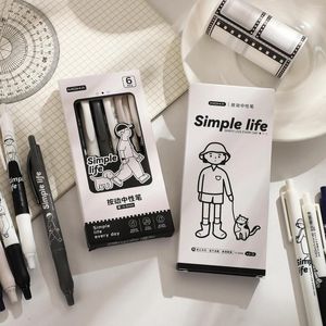 Ensemble de stylos à Gel à pression série Simple Life, 0.5mm, noir, séchage rapide, Kawaii, fournitures de papeterie créatives pour étudiants, DIY bricolage