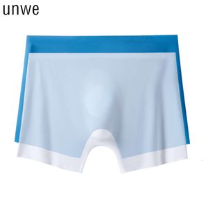 Boxer en soie Ultra fin pour homme, sous-vêtement sans couture, short respirant, couleur unie