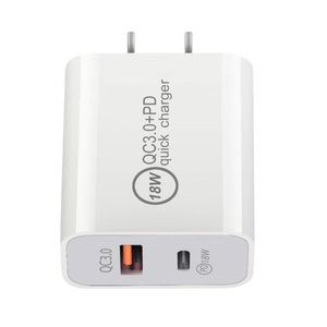 PD 18W Cargadores para el hogar Puerto dual A C Carga rápida QC3.0 Tipo-C Cargador rápido Puerto USB C Cabezal de carga estándar de EE. UU.