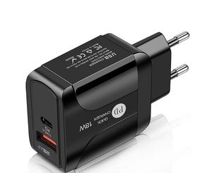 PD 18W QC3.0 chargeur rapide 5V 3A adaptateur secteur pour US EU UK 2 couleurs noir blanc voyage chargeurs rapides ottie