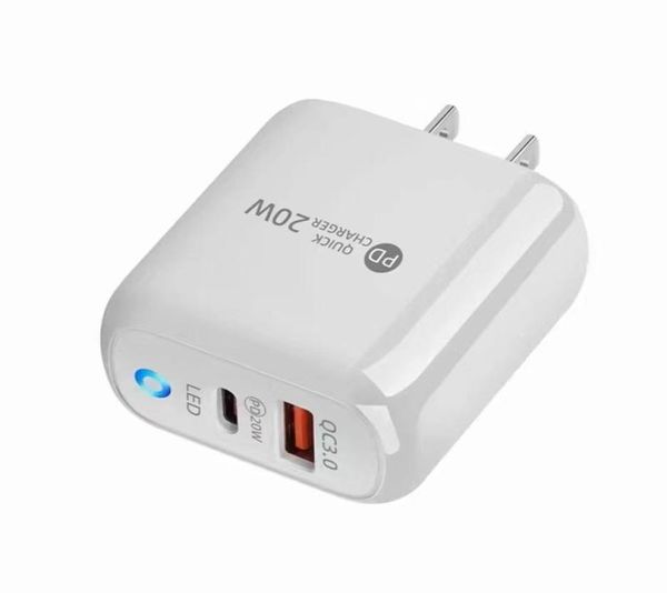 PD 20W 18W Cargador rápido QC30 Tipo C Cargador rápido Adaptador USB de 2 puertos EE. UU. UE Reino Unido Enchufe Cargador de pared para iPhone 14 13 12 11 Pro Max Hu5655444