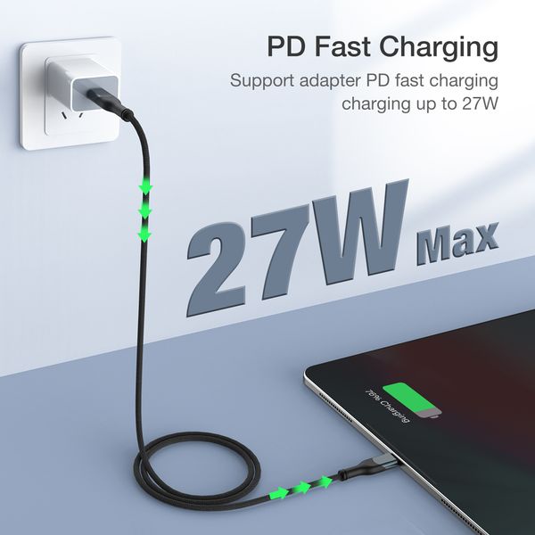 PD 27W Câble USB de type C pour iPhone 14 13 12 11 Pro Max x 7 8 Plus SE IPAD MacBook Cordon de chargeur de données de charge rapide