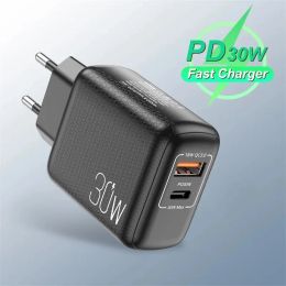 PD 30W 2 Ports EU US UK Plug Adaptateur de chargeur rapide pour plusieurs modèles de téléphones QC 3.0 Charge rapide de téléphone portable