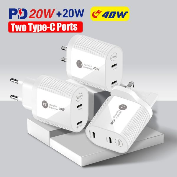 PD 40W Dual tipo-c puertos cargador de teléfono celular de carga rápida cargadores de teléfono móvil rápidos