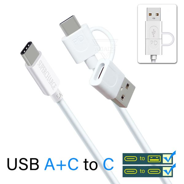 Câble PD USB AC toType-C 2 en 1 pour téléphone portable, câbles de charge rapide, câble de données