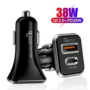 PD – chargeur rapide de voiture USB C, double Ports 38W QC3.0, prises automobiles, allume-cigare universel pour téléphones intelligents