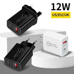 Chargeur PD double USB 18W QC 3.0, adaptateur de Charge rapide pour téléphone de voyage, prise EU/US UK pour iPhone 14 13 12