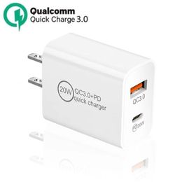 PD Fast Charger 20W met Type C en USB Port QC 3.0 Home Travel Wall Chargers US UK Adapter voor iPhone Samsung
