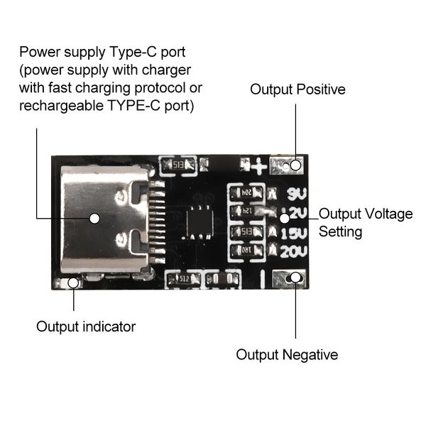 PD/QC Tablero de señuelo Cargo rápido Módulo de impulso USB Tipo-C PD3.0 QC3.0/2.0 9V 12V 15V 20V 20 V Módulo de detector de encuestas de activación de carga rápida