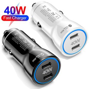 Chargeur de voiture double PD Type C USB C 40 W, charge rapide, adaptateur d'alimentation automatique pour véhicule, pour IPhone 13 14 15 Pro Max Samsung S22 S23 Note 20 Huawei tablette PC