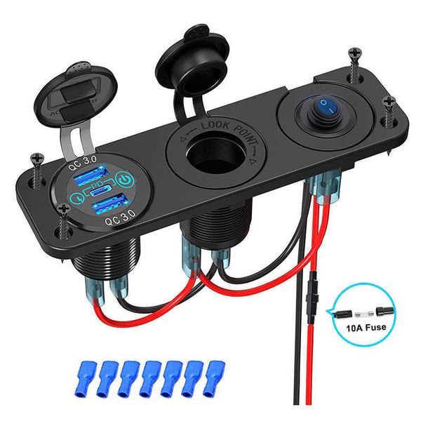 PD TYPE C CHARGEUR DE CHARGEUR PANNEUX 12V / 24V Aluminium QC3.0 Double USB Chargeur Fast Charger Socket Power Sortill pour la moto de bateau maritime