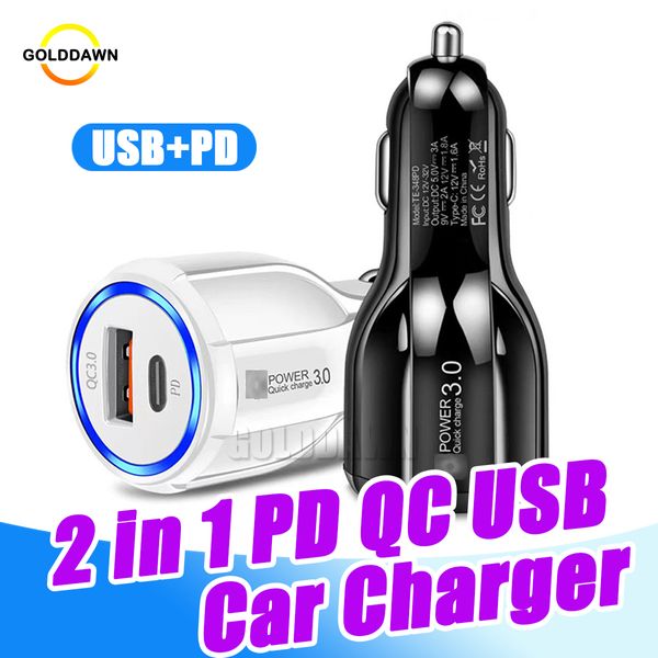 Cargadores de coche USB PD QC3.0 Adaptador de corriente automático Carga Puertos duales Cargador rápido para iPhone 14 Pro Max 12 Samsung