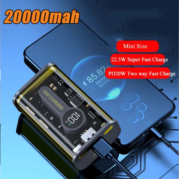 Batterie externe transparente PD22.5W, 20000mAh, charge rapide, pour iPhone 12 Pro, Huawei, Xiaomi, Smartphone, Mini Powerbank