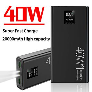 PD40W – batterie externe Portable à charge rapide bidirectionnelle, 20000mAh, affichage numérique, lampe de poche pour iphone Mi