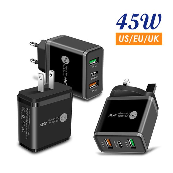 PD45W chargeur rapide de téléphone 5V4A prise US EU et UK PD + 2USB adaptateur de tête de charge multi-ports