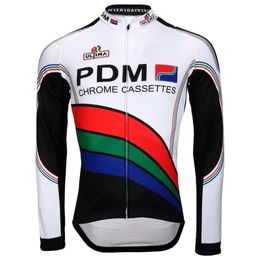 PDM Retro Classic Men Winter Fleece Thermal Cycling Jerseys Lange Mouw Racing Bicycle Clothing Maillot Ropa Ciclismo 240401