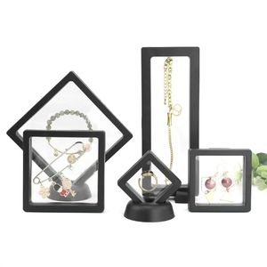 PE Film Boîte De Rangement De Bijoux Transparent 3D Cadre Flottant Vitrine Anneau Boucles D'oreilles Bracelet Collier Boîtes D'emballage 12 Couleurs