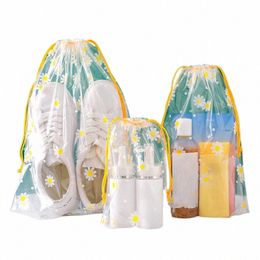 PE Sac d'emballage en plastique givré Daisy Sac de rangement à cordon transparent Bundle Poches Serviettes Sous-vêtements Chaussette Vêtements Cadeaux Sac Z0J0 #