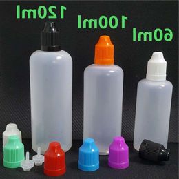 Bouteille d'emballage en plastique PE 60 ml 100 ml 120 ml flacons compte-gouttes vides aiguille translucide bouchons à l'épreuve des enfants pour huiles liquides de jus de vapeur E Vap Suui