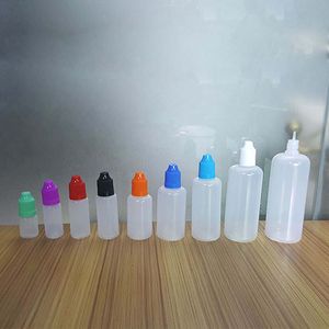 Bouteilles en plastique souple PE Vapeur pour 5 ml 10 ml 15 ml 20 ml 30 ml 50 ml 60 ml 100 ml 120 ml Compte-gouttes à aiguille pour jus liquides Huile essentielle Gouttes pour les yeux Emballage de stockage cosmétique DHL