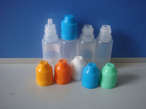 Flacons compte-gouttes en plastique PE 5ml 10ml 15ml 20ml 30ml 50ml, avec bouchons colorés à l'épreuve des enfants, pointes longues et fines pour bouteilles de liquide E