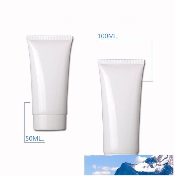 Tubes souples blancs PE 50ml 100ml, conteneurs d'emballage vides pour crème cosmétique, émulsion, Lotion, bouteilles pour masque nettoyant pour le visage, 50 pièces