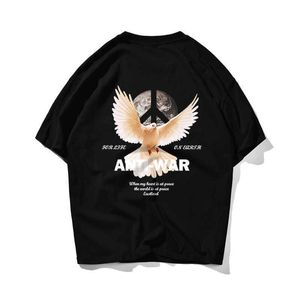Peace Hip Hop Oversize T-shirt Mannen Streetwear Anti-War American Tshirt Korte Mouw Katoen Losse Hiphop T-shirt Paar 210603